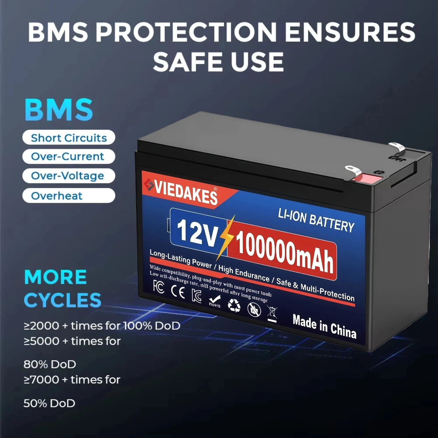 Low Self-Discharge 12v lifepo4 battery 100Ah - Rechargeable Power for RV Solar S