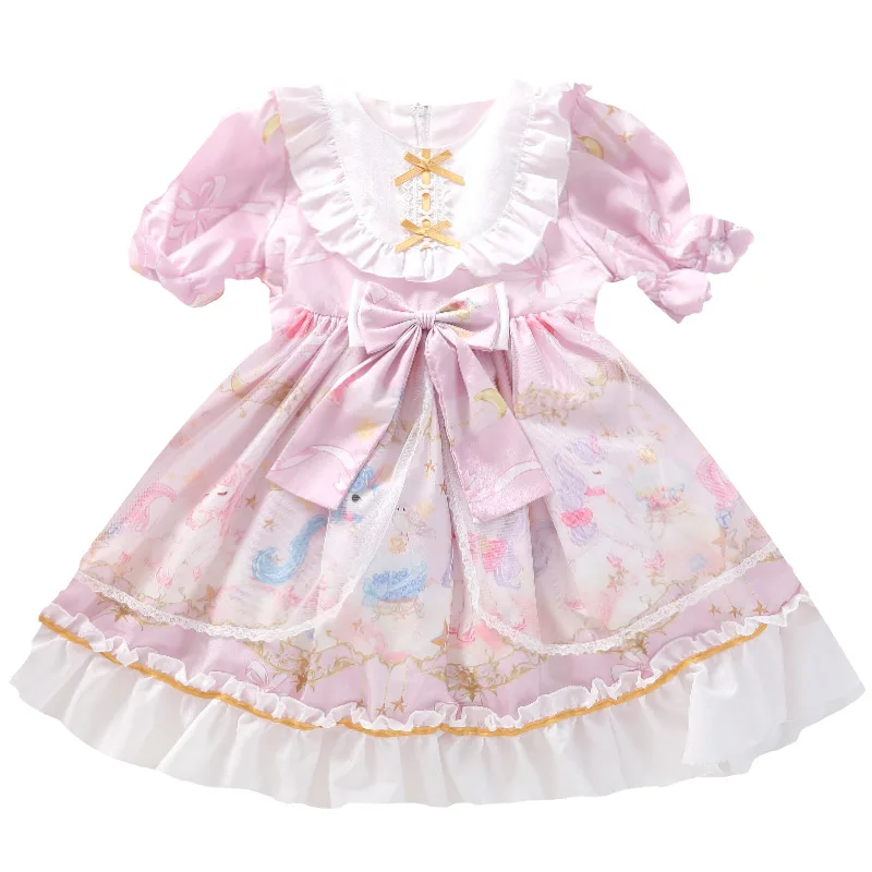 Summer Victorian Retro Lolita Dress for Girls Kid Short Sleeve Maid Costume Girl Child Tutu Skirt For Girl Princess Girls' Dress