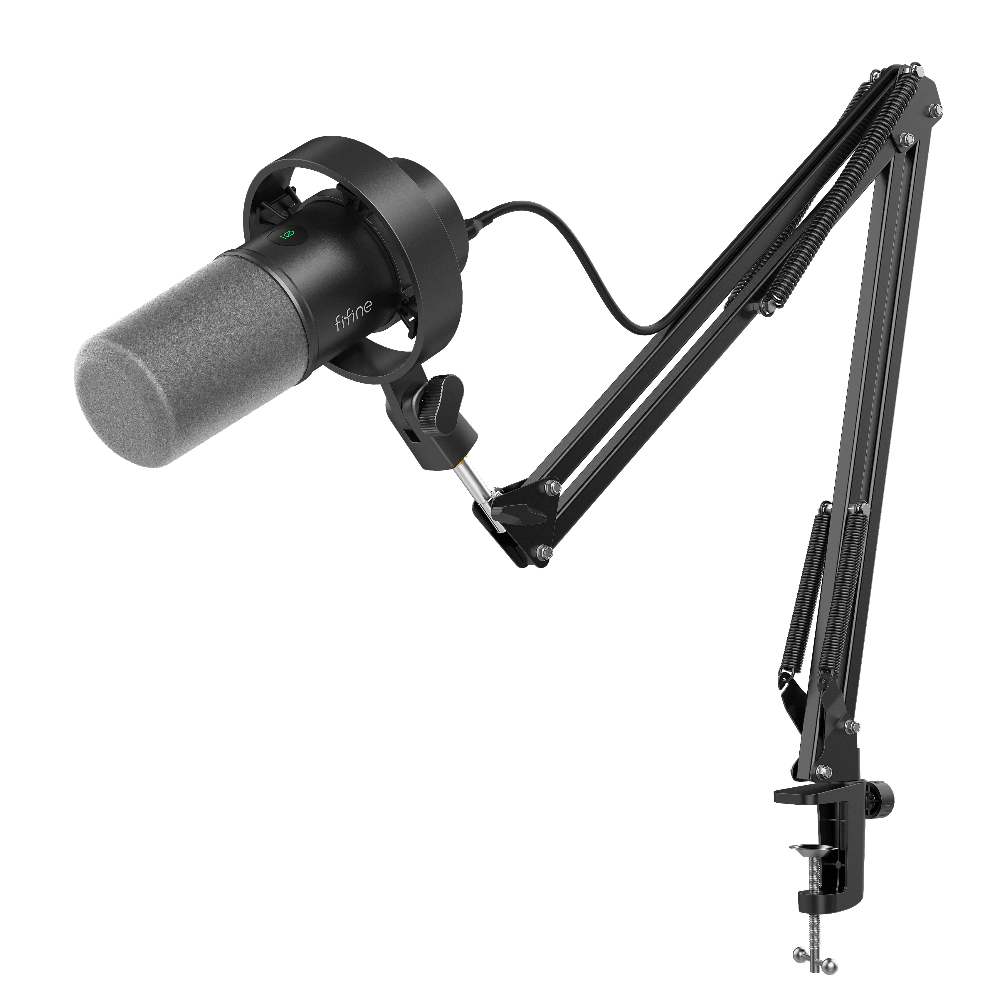 FIFINE K688CT Microfone dinâmico USB/XLR com braço de lança para gravação e podcasting, microfone de streaming USB com botão de ganho/touch-mute
