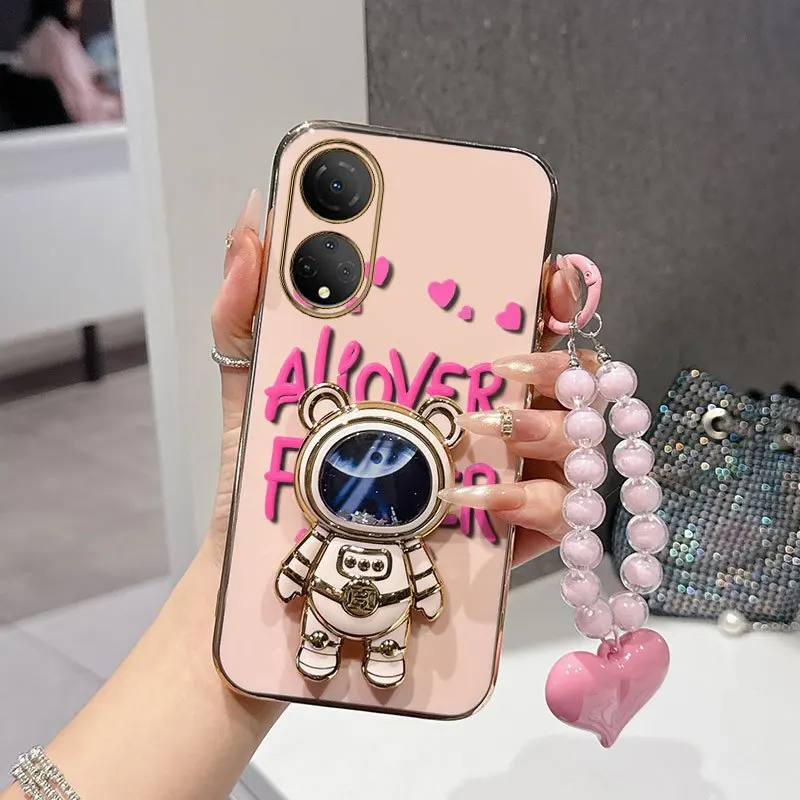 3-Piece Set: Pink Font Phone Case with Bead Lanyard and Stand