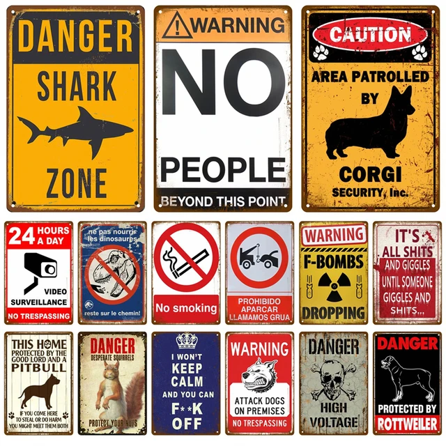 Metal Sign Decorative Wall Plate Kitchen Plaque Metal Vintage Decor Accessories Danger Retro Tin Sign Poster Warning Wall Poster