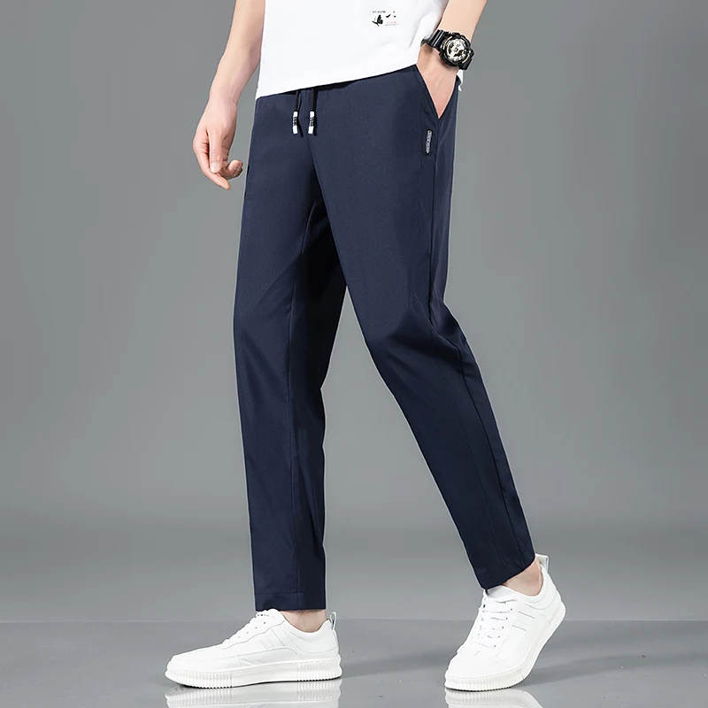 Spring Summer Waist Drawing Solid Color Thin Business Casual Trousers Outdoor Elastic Breathable Straight Tube
