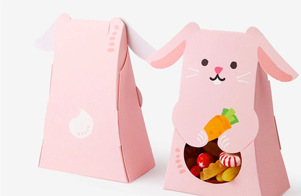 5PCS Easter Baking Packaging Nougat Packaging Box Candy Pink Bunny Pink bread box with window independent paper cup
