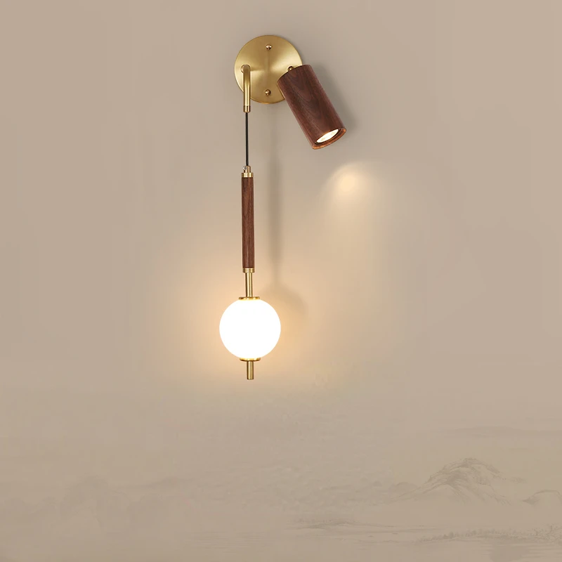 

Новый китайский прикроватный настенный светильник, современный минималистичный фон для гостиной, настенный светильник, прожектор, лампа для чтения из орехового дерева для спальни и комнаты
