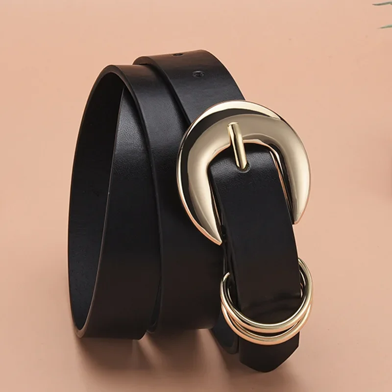 Fashion Double Ring Needle Buckle Belts for Women Retro Versatile Luxury Black Elegant Waist Belt Girl Clothing Accessories Gift