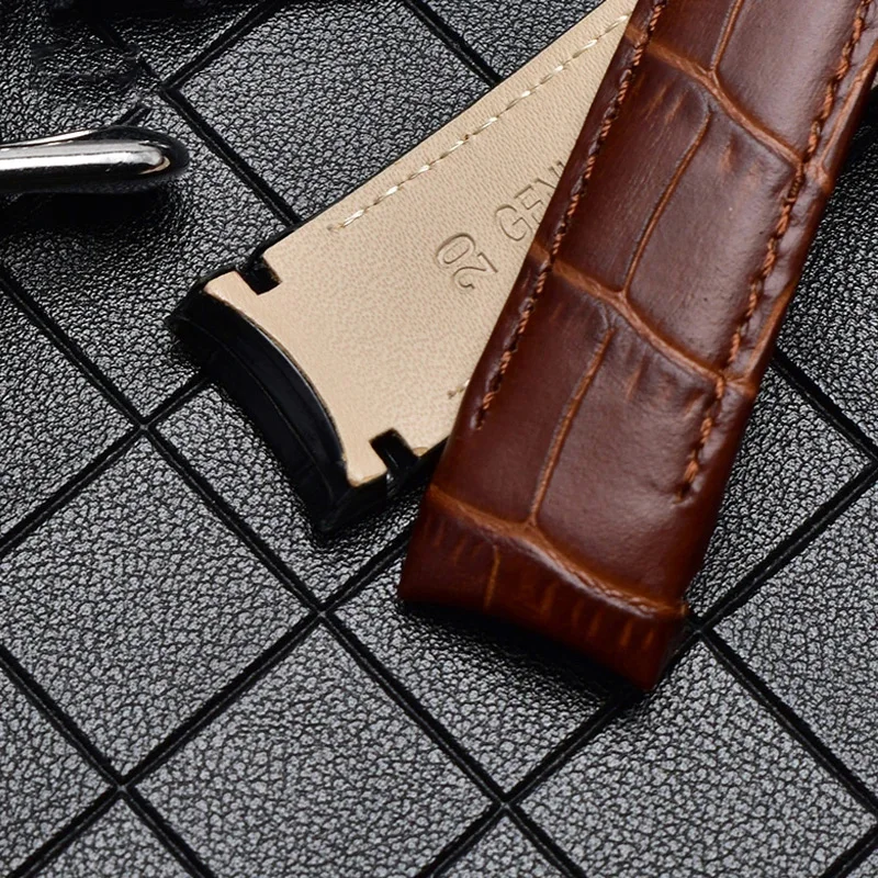 Luxurious Genuine Leather Watch Strap with Curved End - Multiple Sizes Available
