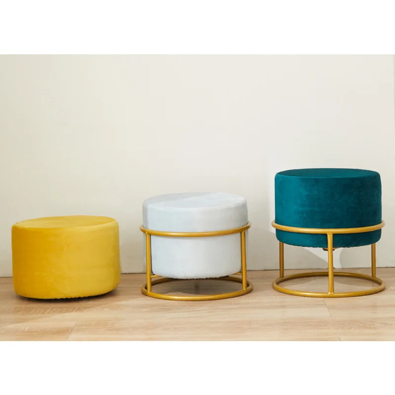 Foot Stool Fabric Shoe Stool Home Decor Chair Furniture Stools Flannel Chair Living Room Ottoman Round Stools Height Adjustable