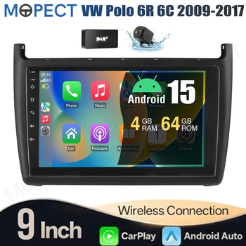 Radio estéreo para coche de 9 pulgadas con pantalla táctil IPS de 4+64G para VW Polo 6R 6C V 2009-2017 AM/FM Android 15 CarPlay, unidad principal con GPS, navegador, Bluetooth y FM 1