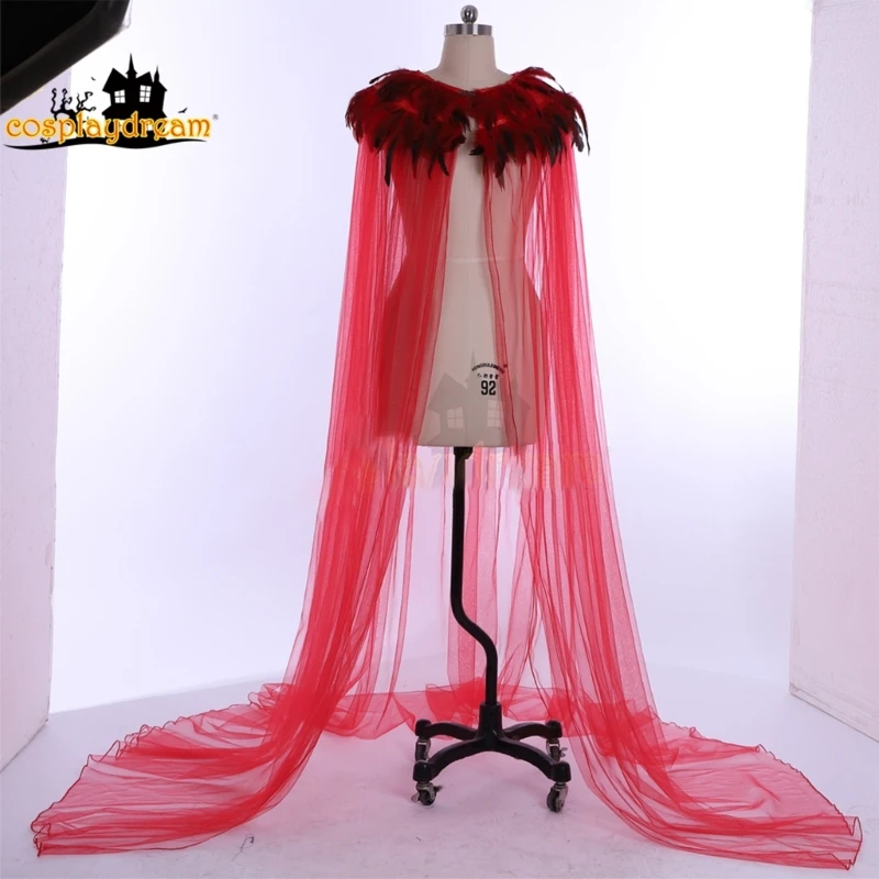 

Fancy Dress Party Wizard Witch Mantle Feathers Outfit Cloak Halloween Women Men