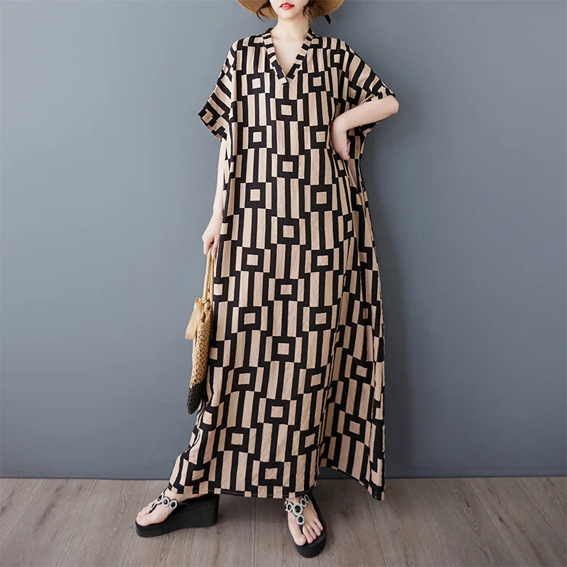 فستان صيفي THHONE نقشة V فضفاض