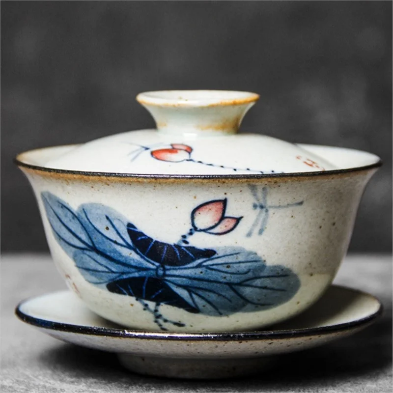 

Hand-painted retro cover Chinese traditional tea handmade rough pottery set Jingdezhen ceramic infuser