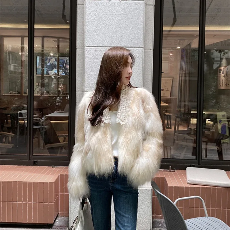 

Casual Solid Women's Faux Fur Fashion Winter Snowsuit Patchwork Coat Female Clothing Long Sleeve New Slim Fox Fur YCMYUNYAN