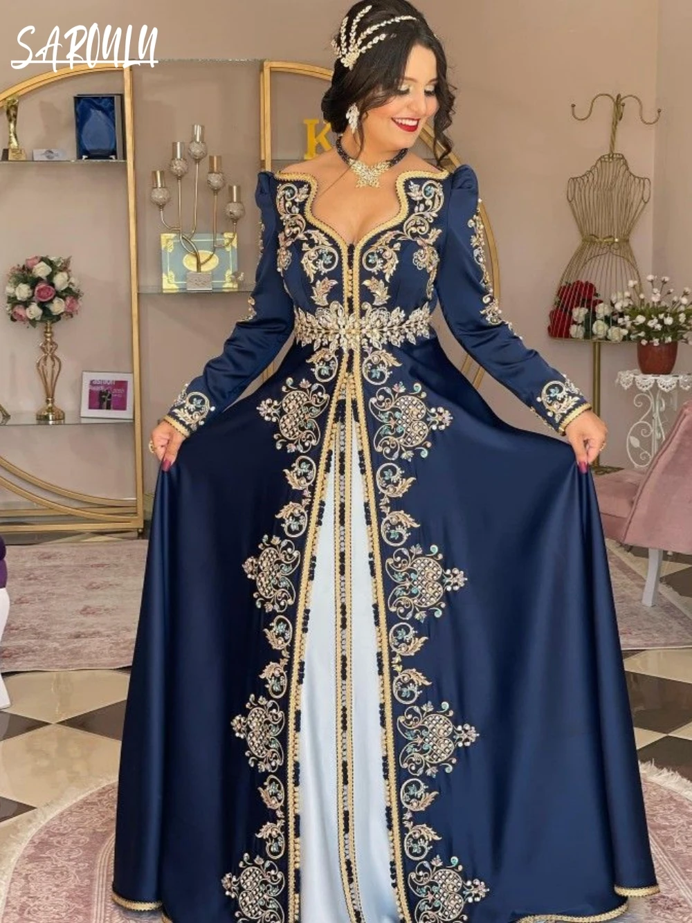 

Moroccan Takshita Evening Dresses Graceful Special Occasions Bridal Dress Caftan Bead Appliques Floor-length Gown Robe De Mariée