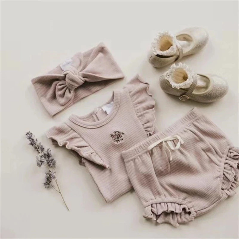 Warm Baby Bodysuits  Baby Clothes Girl JK Brand 2022 New Summer Newborn Romper Sweet Toddler Girls Pink Cotton T-shirt Bloomers Sets Kids Outfits vintage Baby Bodysuits