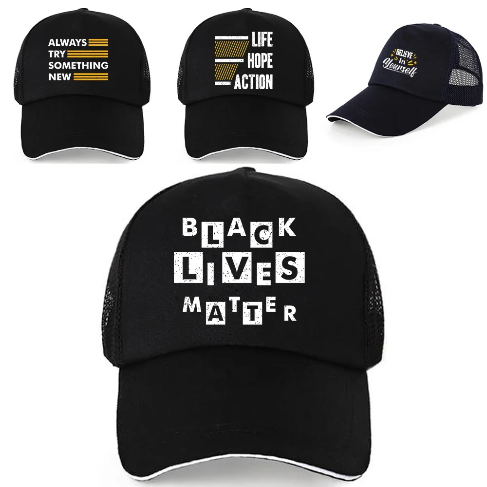 

Women Pure Cotton Mesh Baseball Caps Summer Street UV-proof Sun Hats Casual Adjustable Back Buckle Hat Phrase Print Fishing Cap