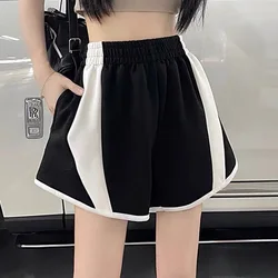 2023 New Summer High Waist Contrast Color Slim Wide Leg Casual Fashion Versatile Loose Straight Leg Sports Women's Shorts