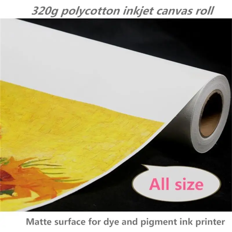 30 Meters Long Printable Blank Cotton Canvas For Plotter, 320gsm Digital Inkjet Printing PolyCotton Fabric Roll