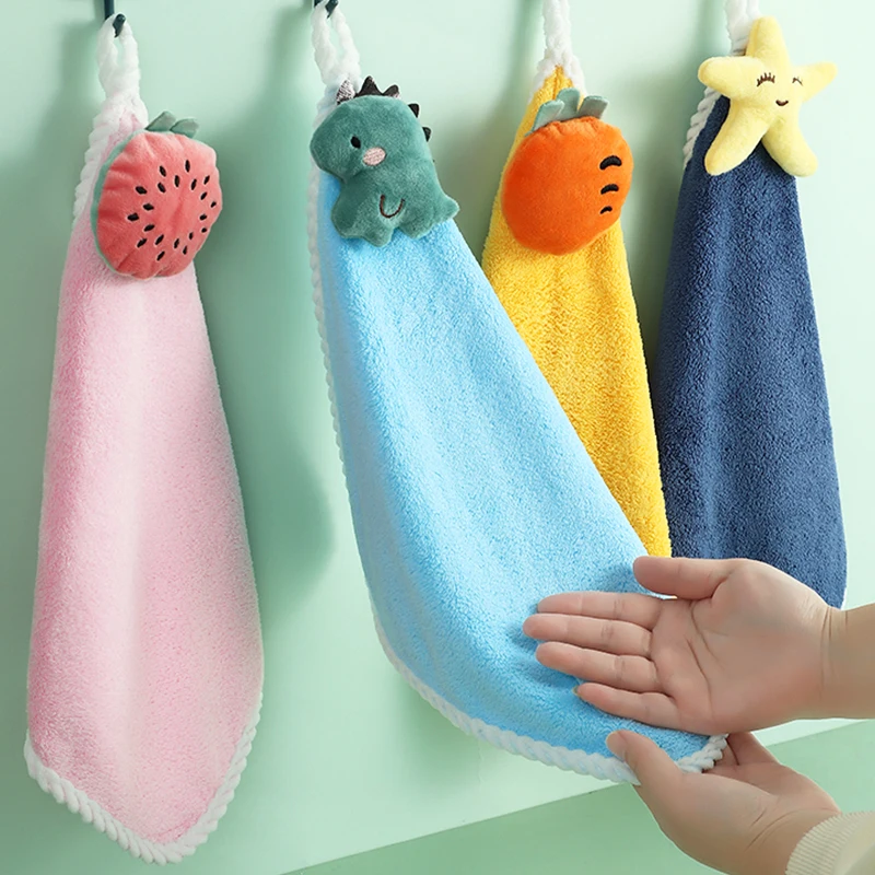 Soft Absorbent Towels Kitchen Bathroom Hanging Wipe Hand Towels Baby 