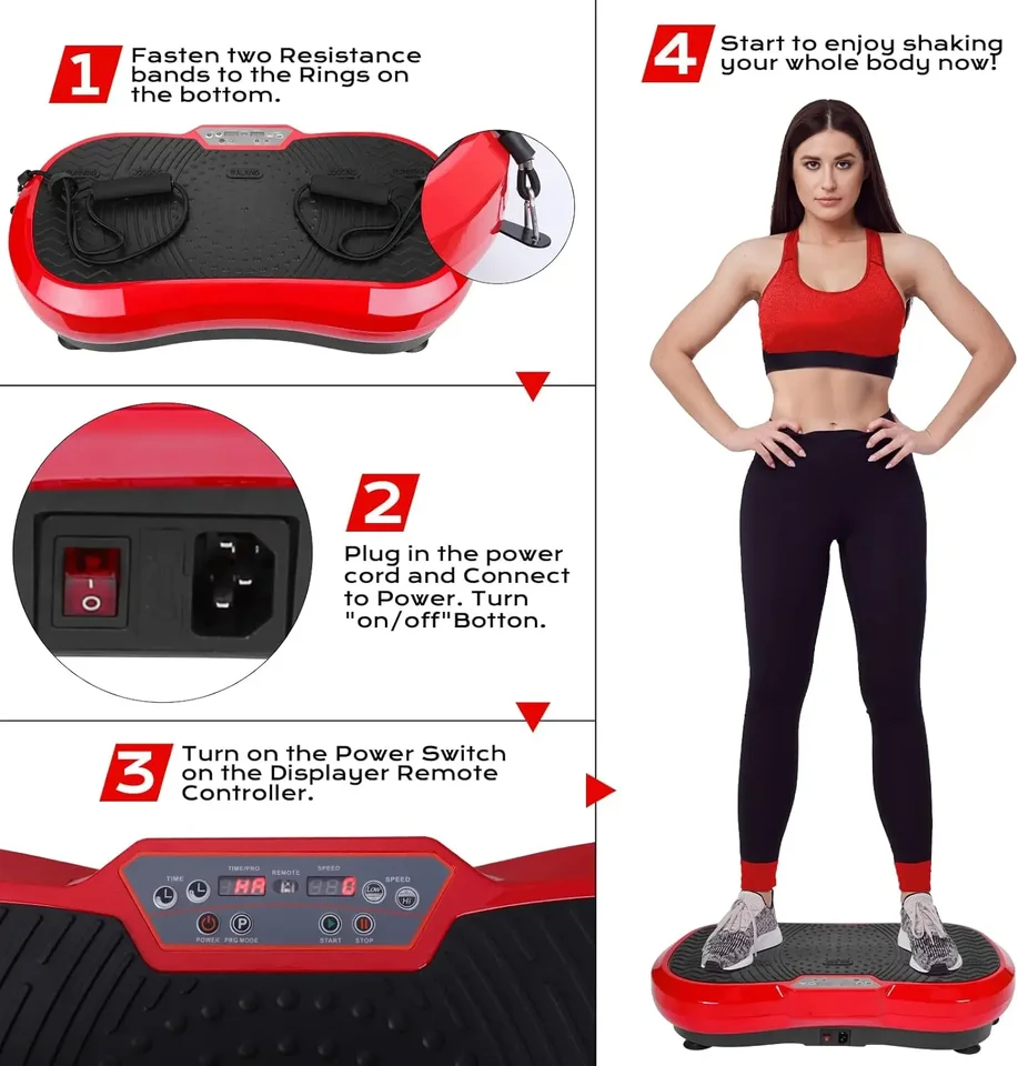 Vibration Plate 4d,Vibration Fitness Trainer,with Bluetooth Speaker 2 Resistance Bands For Weight Loss & Body Toning, 120kg Max Load Vibration Plate
