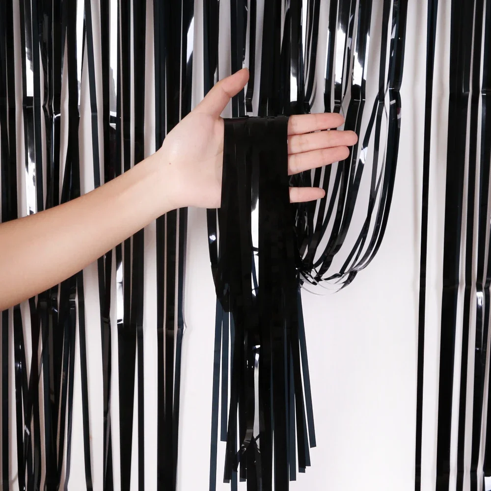 Party Decoration Party Backdrop Curtain 2PCS 1 * 2M Black Rain Curtain Party Decoration Screen Background