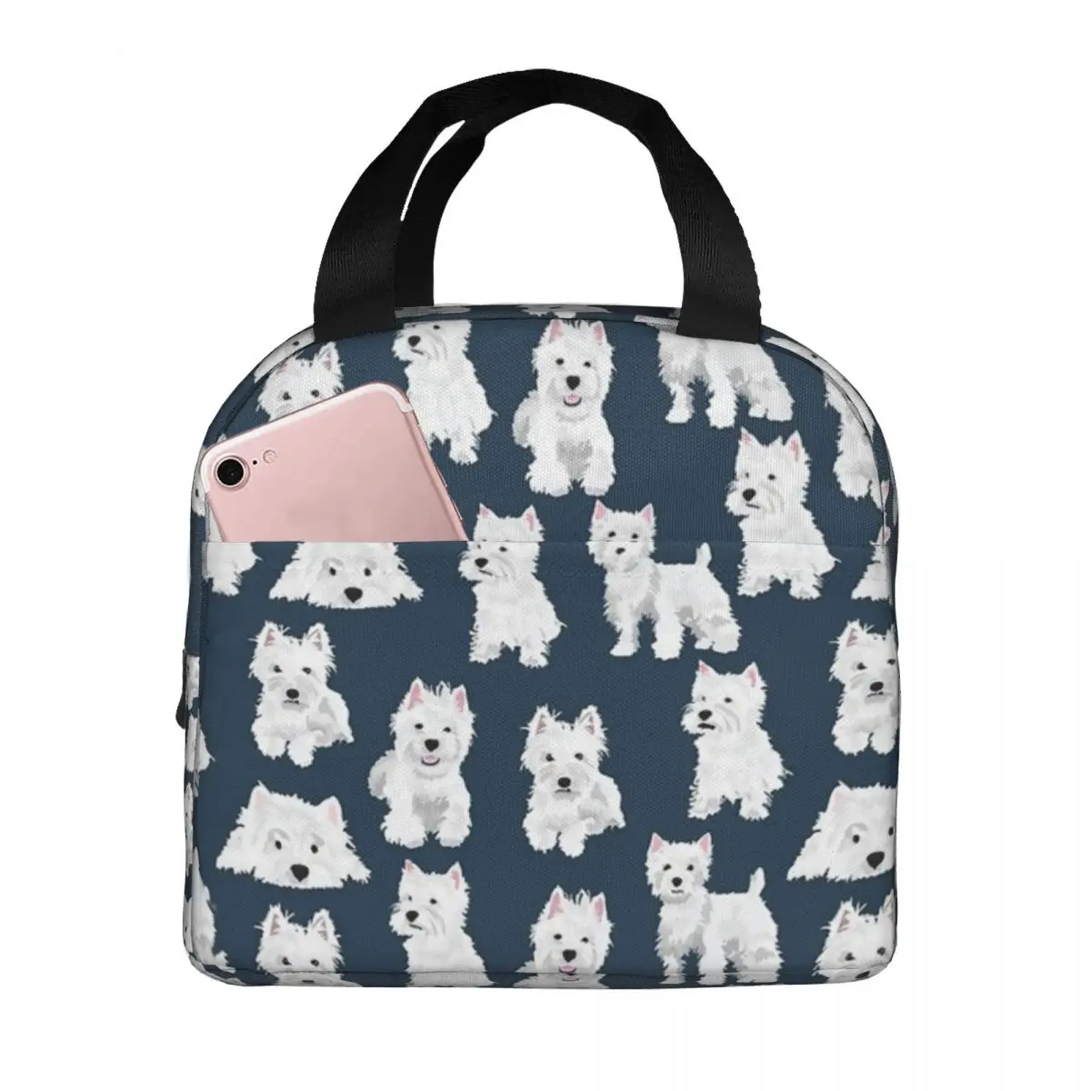 

Westie Lunch Bags Portable Insulated Oxford Cooler Dog Thermal Cold Food School Lunch Box for Women Children
