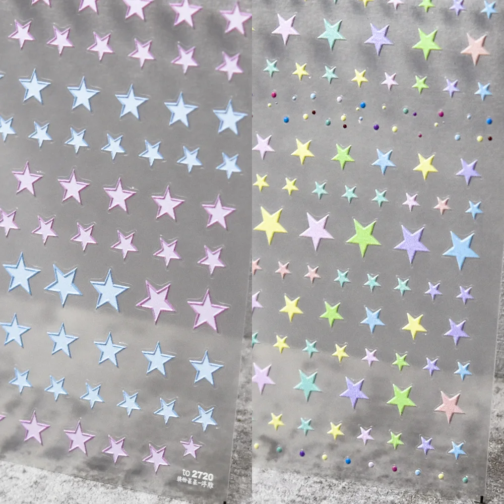 5D Relief Kawaii Colorful Star Nail Art Stickers Multi Macaron Mangxing Nail Decorations Self Adhesive Decals Accessories nail stickers 1pcs