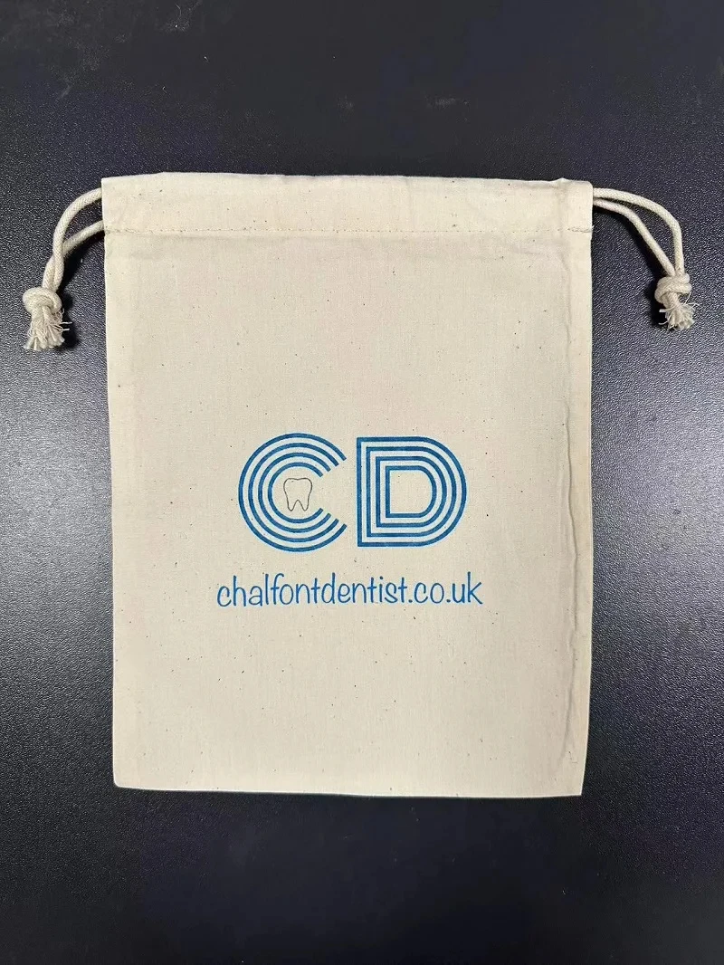 Wholesale 100pcs/lot Custom Logo Printed Natural Cotton Drawstring Pouch Gift Package Bags Personalize Texts Plain Storage Pouch 6