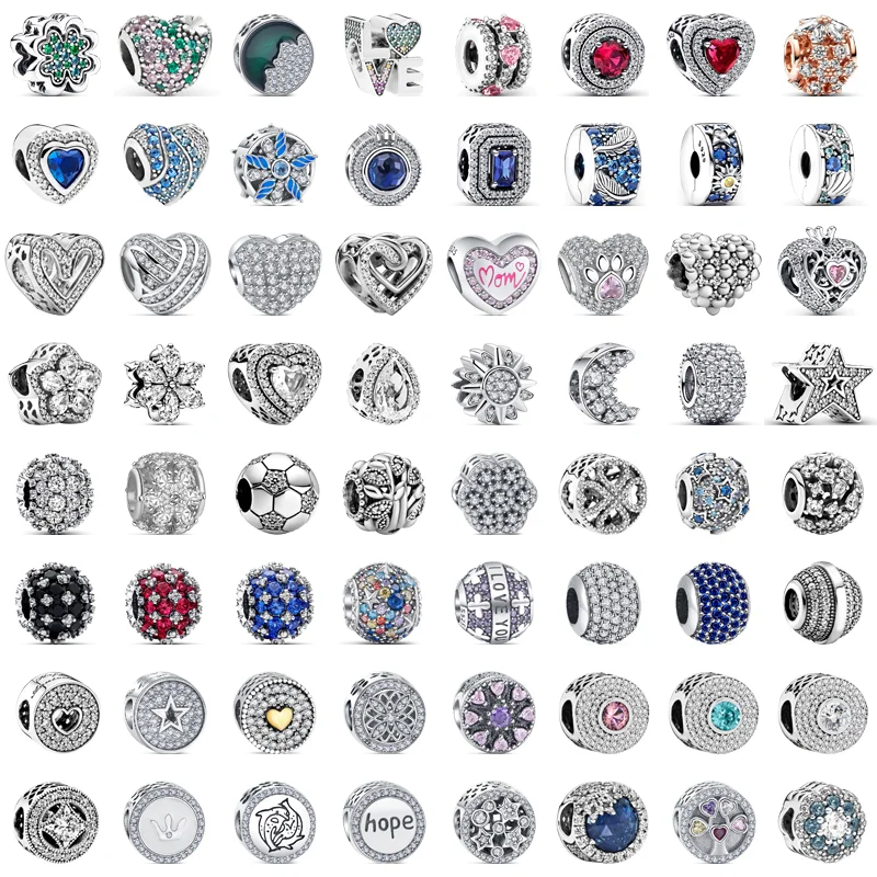 Charm jewelry Sterling silver jewelry Beads charms Sterling silver beads Silver charm bead Charm bead Beads jewelry Sterling silver beads charm Loose beads 925 Sterling Silver Colorful Clear Zircon Sparkling Love Charm Round Heart Beads Fit Original Pandora Bracelet Women DIY Jewelry