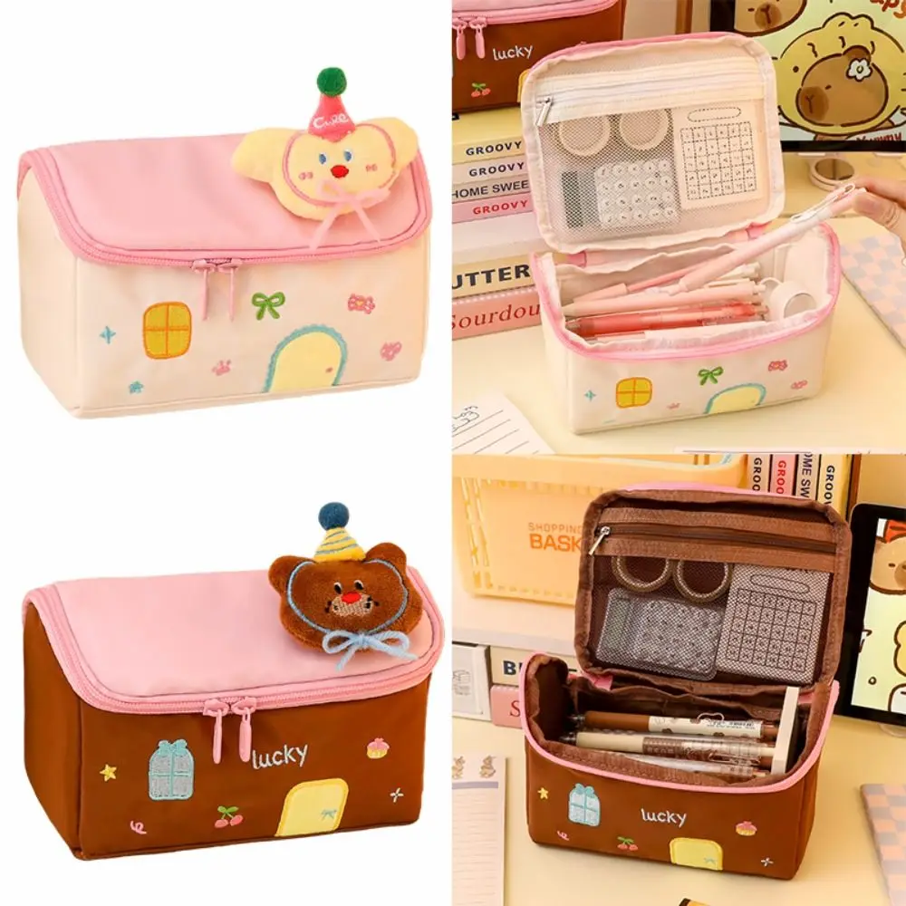 고품질 집 모양의 펜 가방 대용량 방수 메이크업 가방 다층 문구 가방 학교 사무실