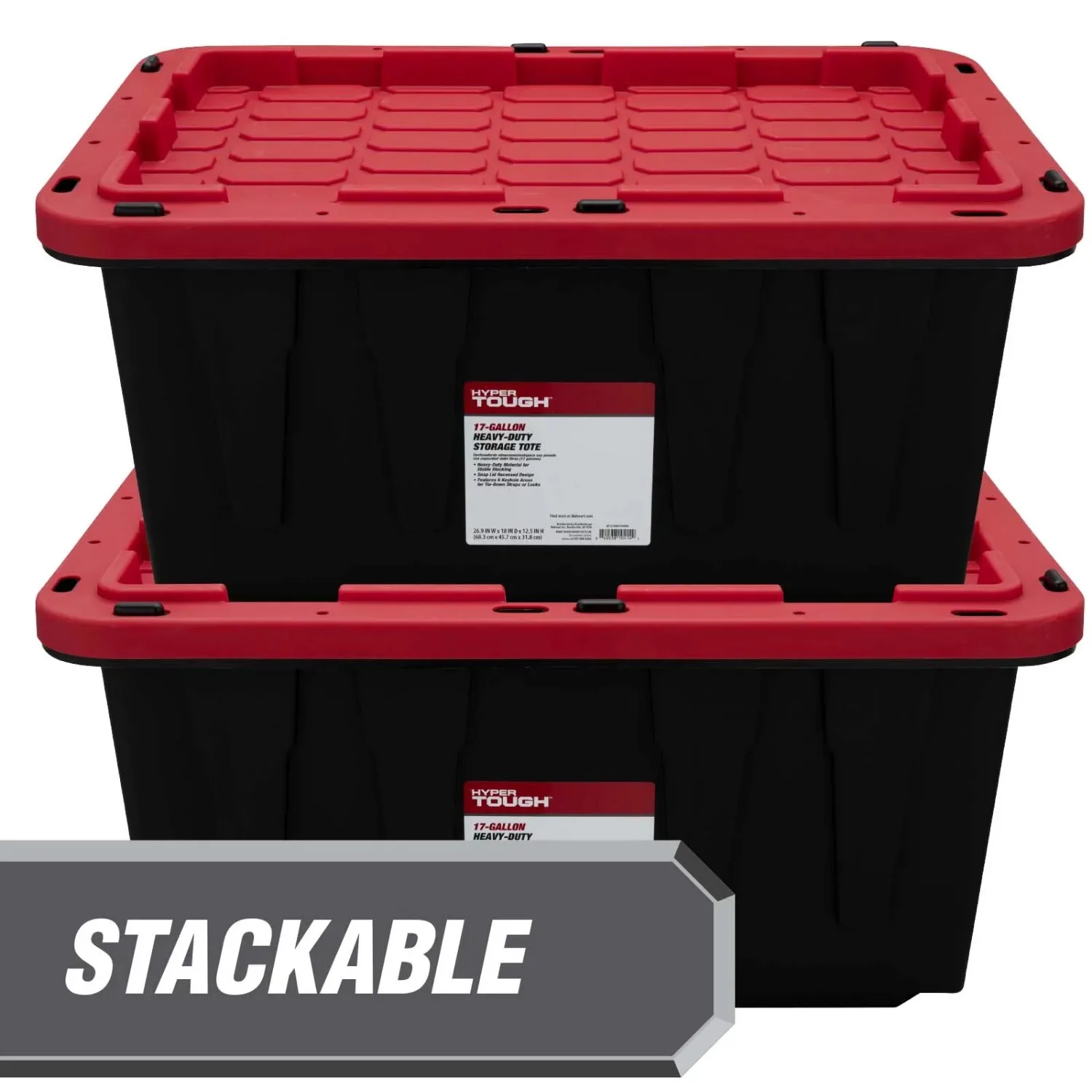 17 Gallon Snap Lid Plastic Storage Bin, Black/Red, Set of 4 5