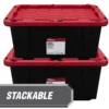 17 Gallon Snap Lid Plastic Storage Bin, Black/Red, Set of 4 5
