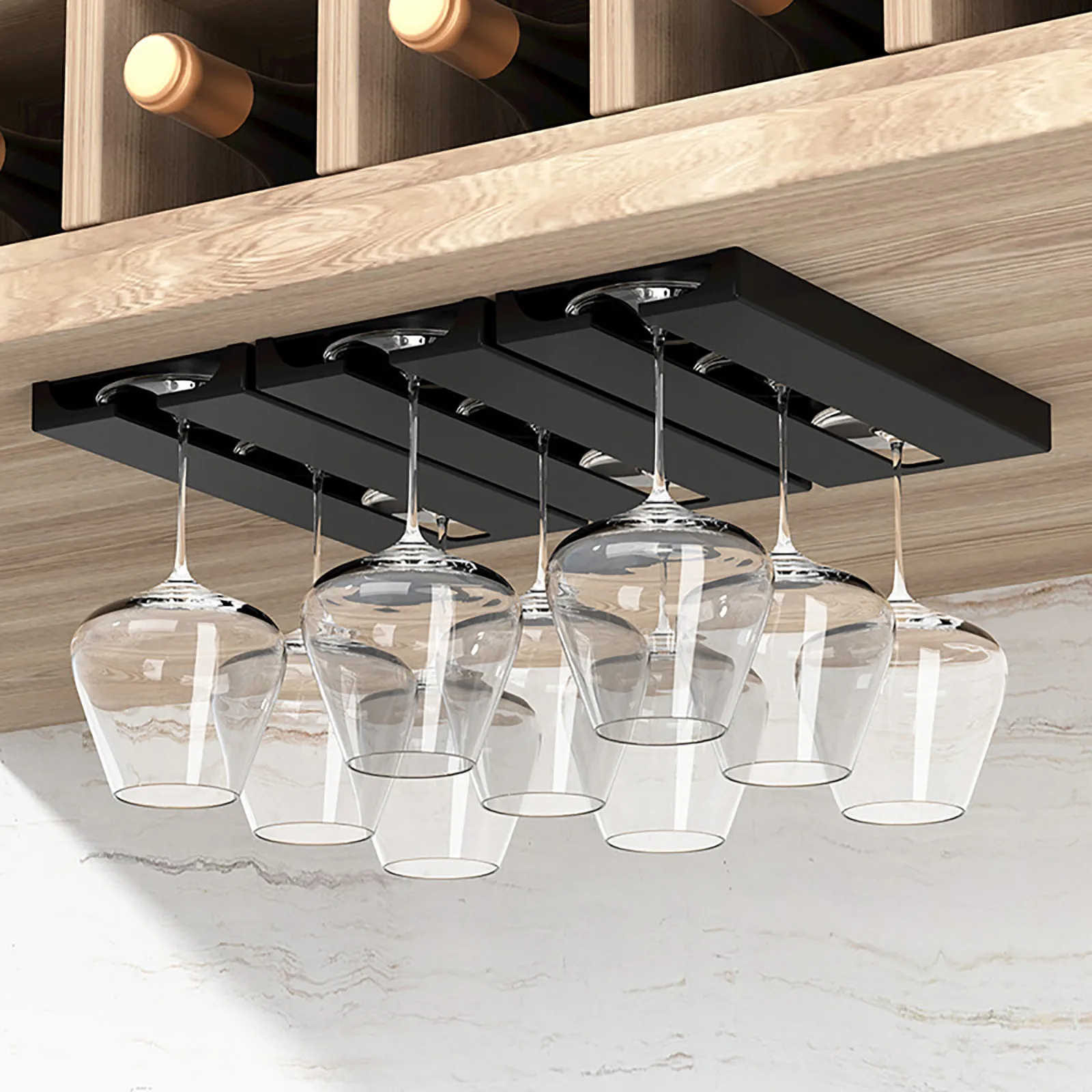 1 pcs/Set Under Cabinet Free Punching Holder Wine Glass Rack for Bar Stemware Bar Countertop Champagne Wine Glass Holder Hanger