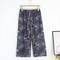 Summer new women's 100% viscose pajama pants cropped pants thin loose wide leg pants home pants pajama plus size cute shorts - Image 4