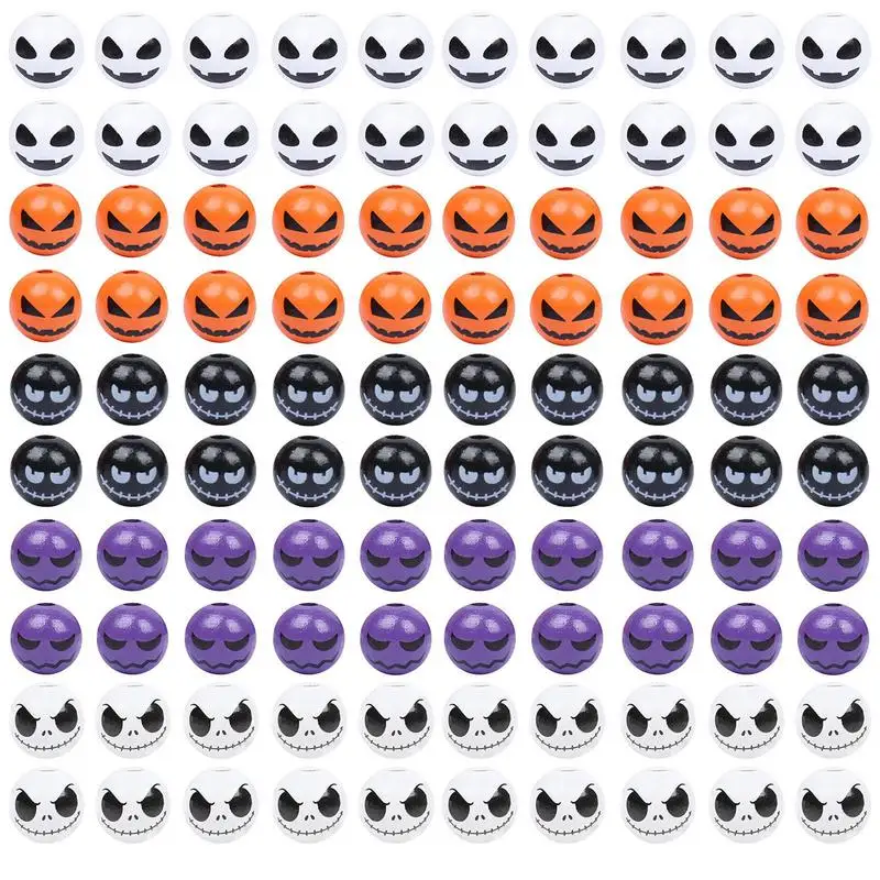 

Halloween Craft Beads Wooden Beads Spacer Craft 100pcs Halloween Pattern Decorative Wood Beads For Necklaces Bracelets Home