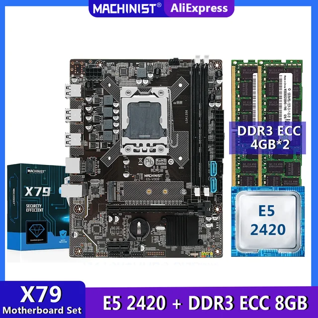 MACHINIST X79 Motherboard LGA 1356 Set Kit With Xeon E5 2420 CPU Processor 8GB(2*4GB)DDR3 ECC RAM Memory M.2 NVME X79-V309 1