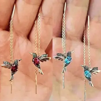 LSLANSOON Spreading Wings Bird Earrings European and American Hummingbird Crystal Earline Earrings Creative Gift Fashion Jewelry