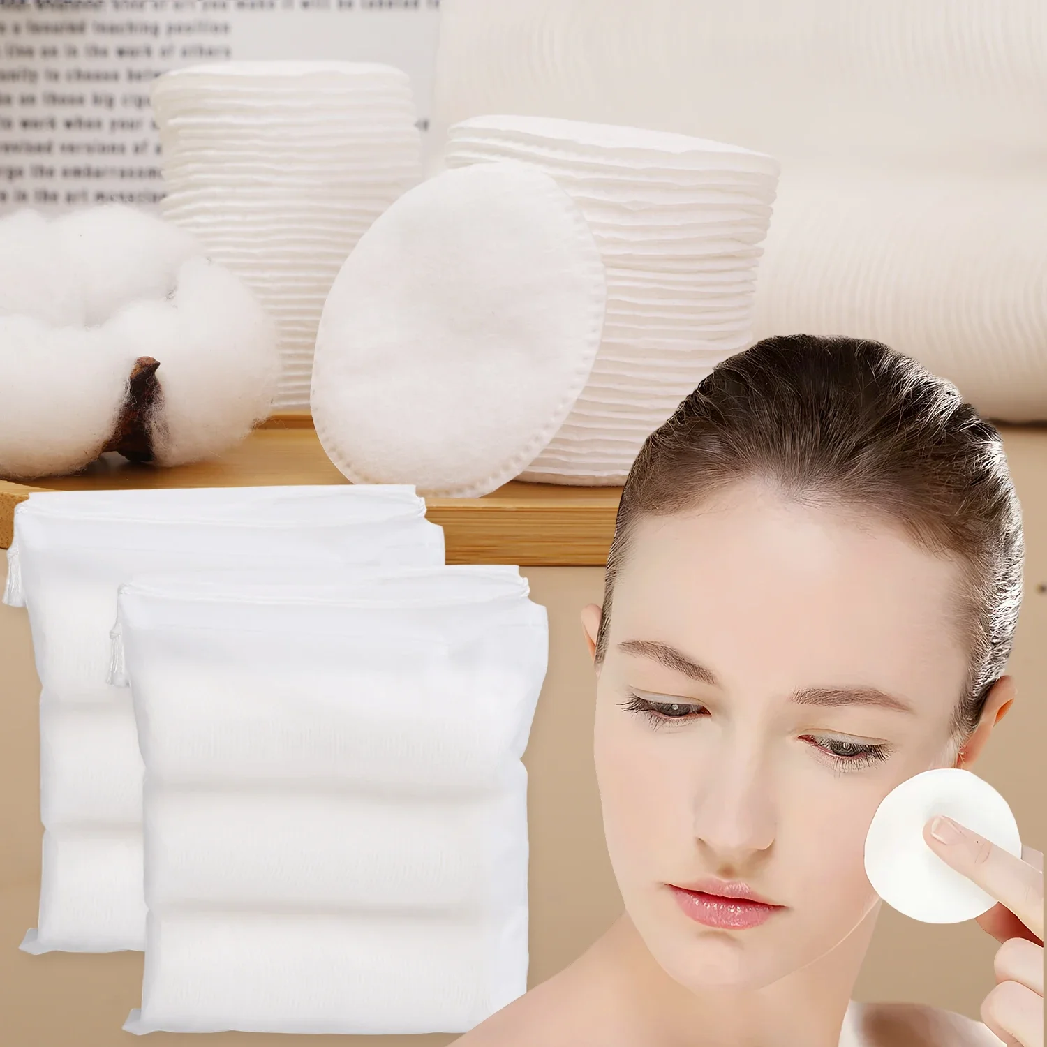 Description Picture 5 of item100/1000pcs Disposable Cosmetic Cotton Pads Soft Breathable Double-sided Round Facial Cleaning Makeup Nail Polish Remove Pads