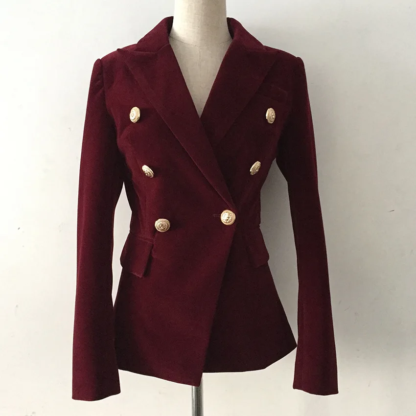 New Spring Fashion Women Midnight Navy Slim Velvet Blazer Jacket Office Lady Double Breasted Simple Blazers Female Party Clothes