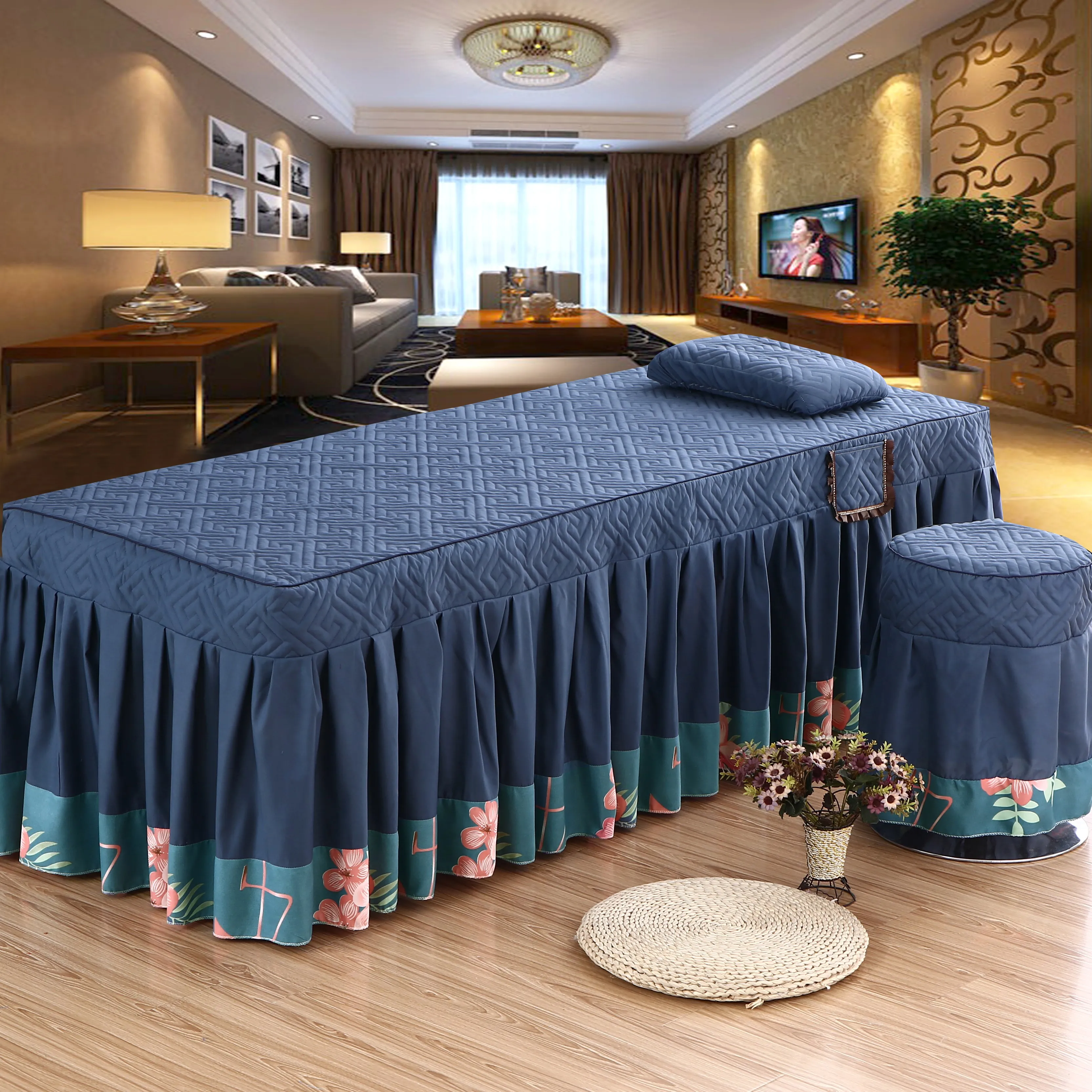2pcs Set Beauty Salon Bed Cover + pillowcase SPA Massage Skin-Friendly Massage Table Bed Sheet Bedskirt with Hole Colchas beauty salon bed sheet