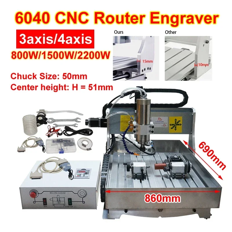 

6040 CNC Router Engraver USB Port Engraving Milling Cutting Machine 4/3axis for Carver 2200W 1500W 800W Optional with Water Tank