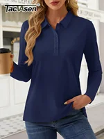 TACVASEN Women's Long Sleeve 5-Button Polo Shirts V-Neck Collared Tops Cotton Blend Casual Work Golf T-Shirts with Side Split - Image 2