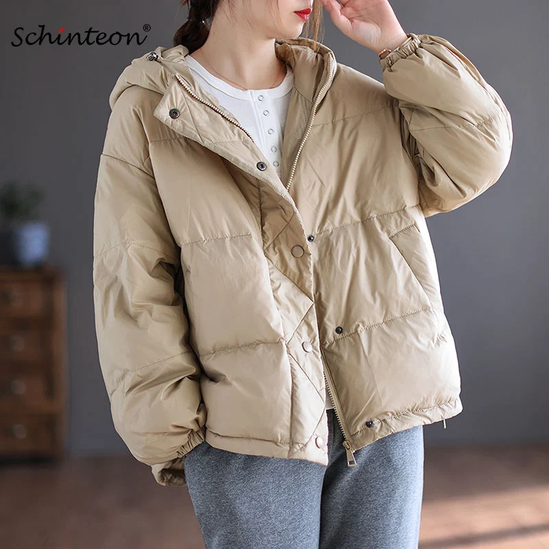 Schinteon Women 90 White Duck Down Jacket Loose Casual Over Size