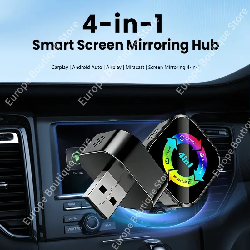 Mini Adaptador Inalámbrico CarPlay 4 en 1 2026 para Apple y Android, Mirror Link, Plug and Play, Conexión Automática 2