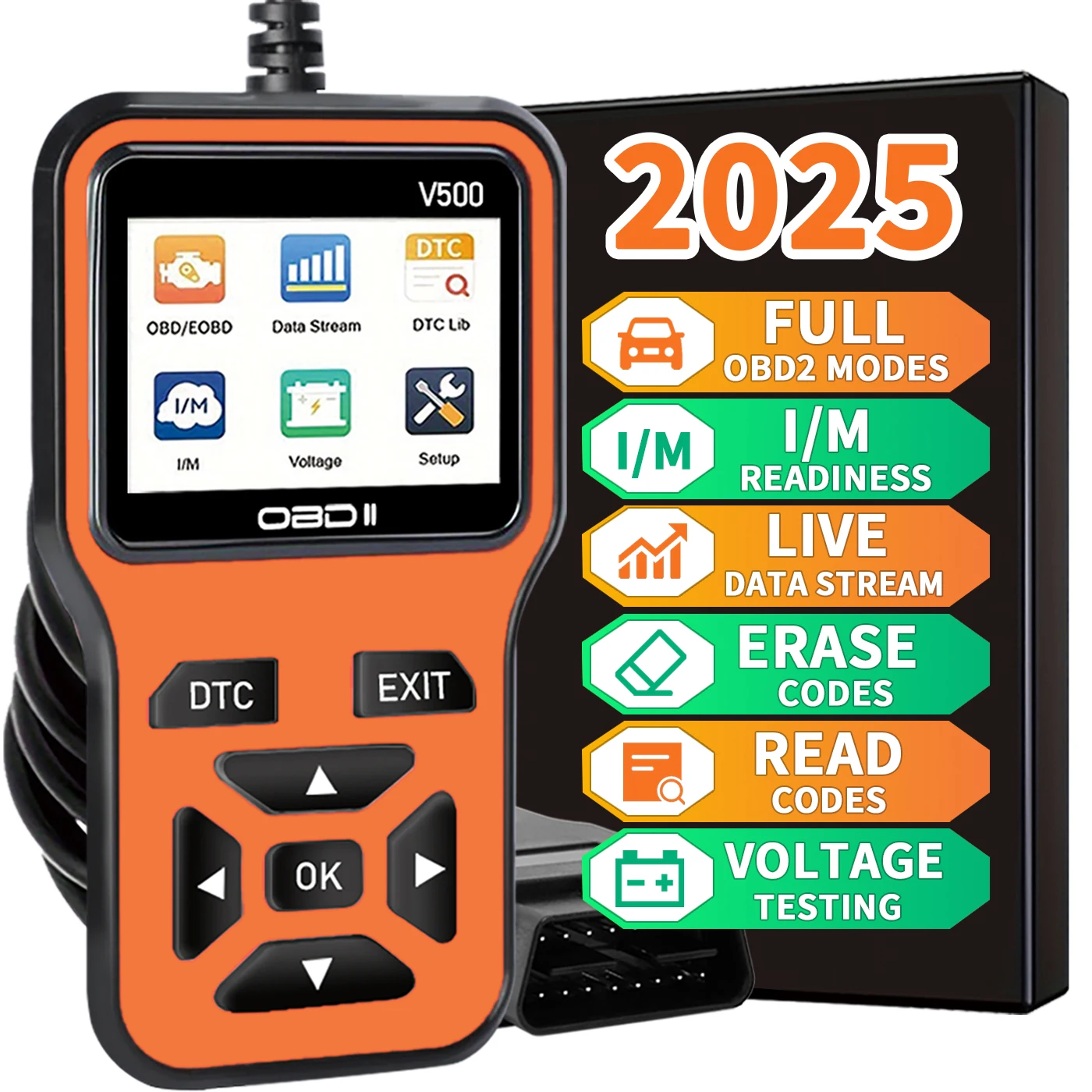 Advanced OBD2 Diagnostic Scanner - Comprehensive Engine Code Reader with Data Stream, I/M Readiness, Voltage Test, and Erase Functions