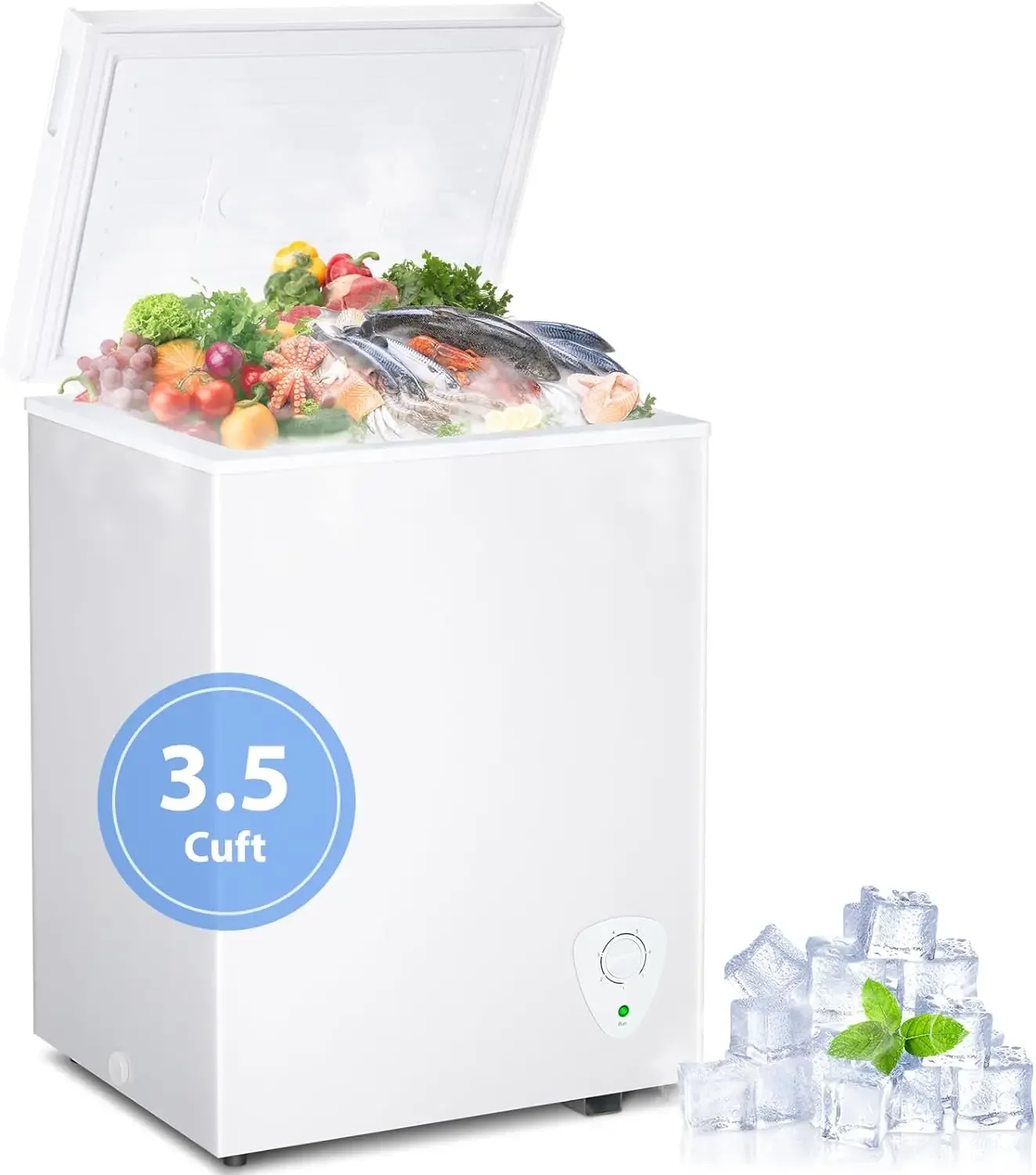 Chest Freezer, 3.5 Cubic Feet Small Deep Freezer Mini Freezer Freestanding Top Open Door with Removable Basket