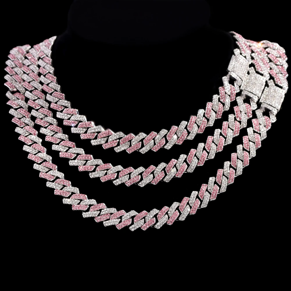 Collar único de cadena cubana rosa con colgante de letra de diamantes de imitación: joyería de moda.