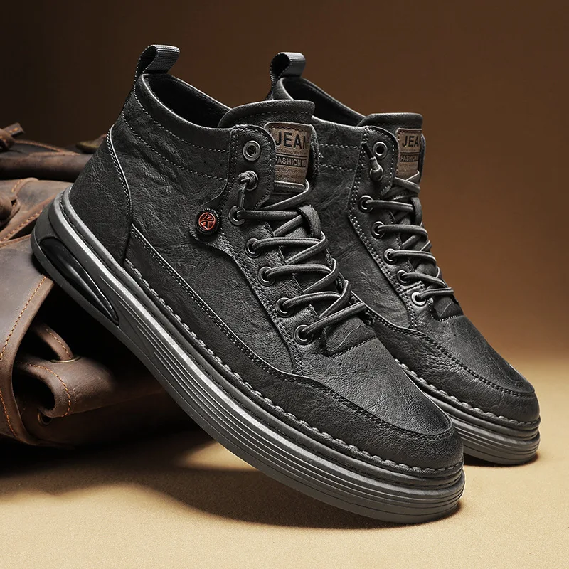 

Boots Men's Shoes British Versatile High Top Casual Leather Shoes Men Vintage Middle Assistant Boots Botas Botte Homme Chaussure