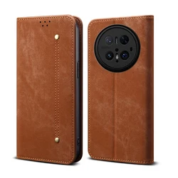 Luxury Leather Flip Wallet Case with Card Slot and Magnetic Closure - Denim Texture for Huawei Mate 80 Pro Max (Brown)