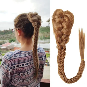 Jeedou Synthetic Hair Braided Plaited fishtail fishbone Drawstring Ponytail Extension Black Brwon Color Chignon Hairpiece