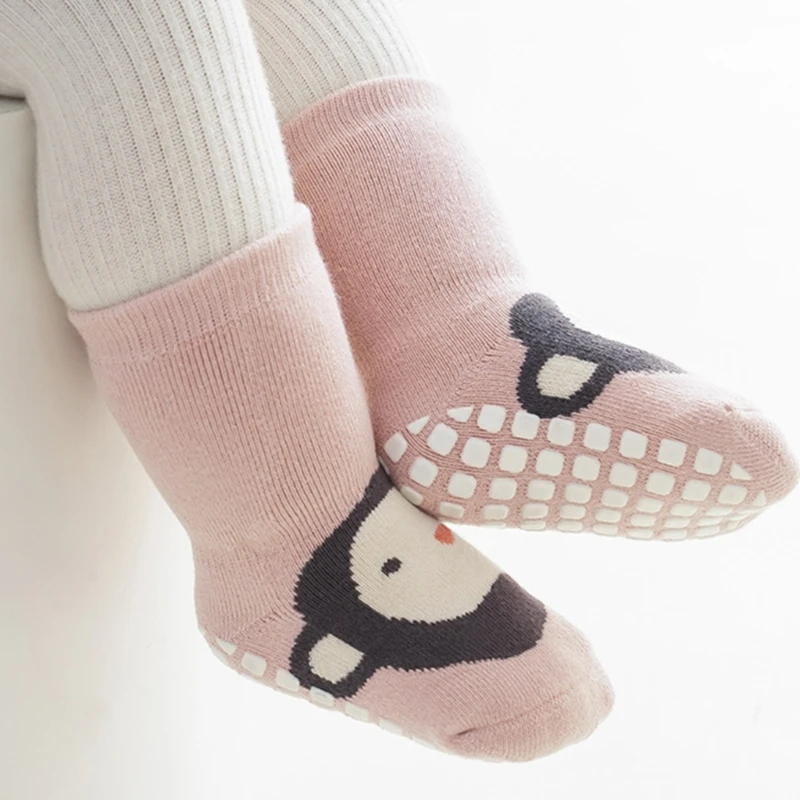 1 Pair Toddlers Non Slip Socks Cartoon Animal Design Waling Socks Cotton Winter Baby Floor Thickened
